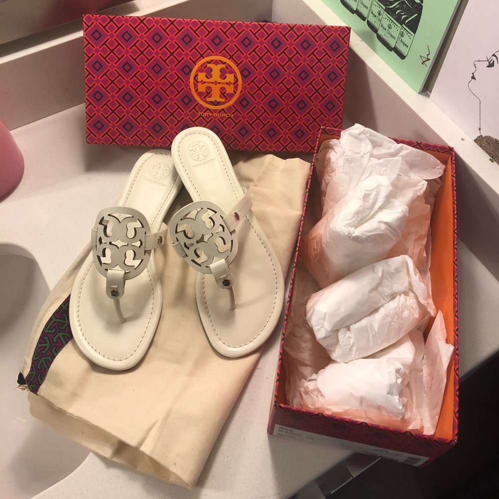 Tory Burch Leather Miller Sandals - White/“Bleach”